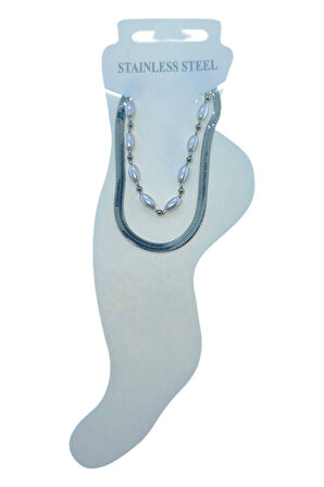 Gümüş Renk İtalyan Silindir Sıra İncil Katmanlı Çelik Halhal - 3422