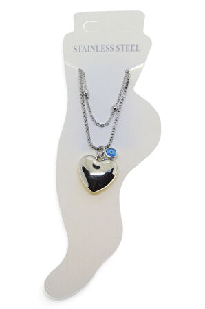 Gümüş Renk Top Asansör  Küp Nazar Kalp Çelik Halhal - 3427