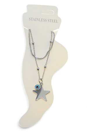 Gümüş Renk Asansör Top Yıldız Nazar Çelik Halhal - 3429