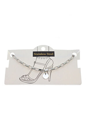 Gümüş Renk küp Zincir Pul Çelik Halhal - 3439