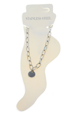 Gümüş Renk Oval Dikdörtgen Pul Çelik Halhal - 3440