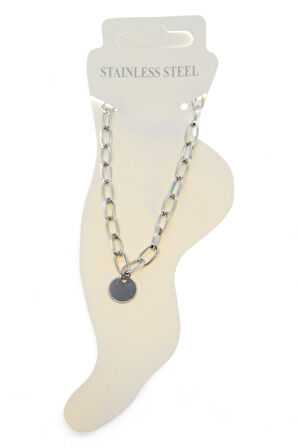 Gümüş Renk Oval Dikdörtgen Pul Çelik Halhal - 3440