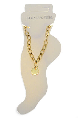 Altın Renk Oval Dikdörtgen Pul Çelik Halhal - 3442