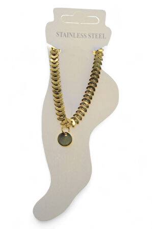 Altın Renk Kılçık Pul Çelik Halhal - 3443