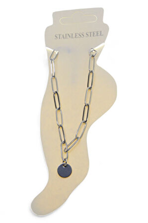 Gümüş Renk Kalın Ataç Pul Çelik Halhal - 3445