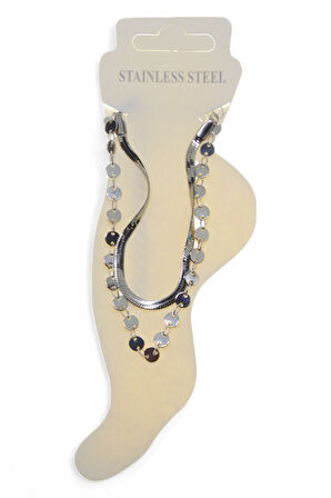 Gümüş Renk İtalyan  Birbirine Ekli Pul Zincir Çelik Halhal - 3446