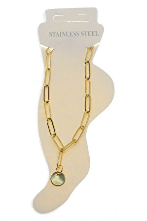 Altın Renk Kalın Ataç Pul Çelik Halhal - 3447