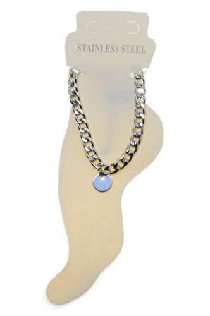 Gümüş Renk Kalın Cadena Pul Çelik Halhal - 3454