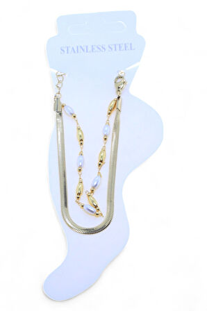 Altın Renk İtalyan Silindir Beyaz Sarı Çelik Halhal - 3455