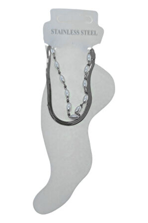 Gümüş Renk İtalyan Silindir Sıra İncil Katmanlı Çelik Halhal  - 3458