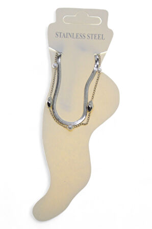 Gümüş Renk İtalyan Kesme Silindir İnci Çelik Halhal - 3460