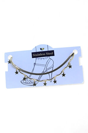 Altın Renk İtalyan Birbirine Ekli Yıldız Çelik Halhal - 3462