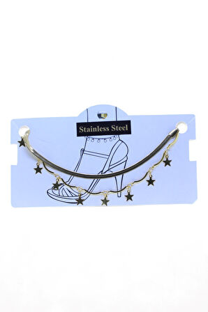 Altın Renk İtalyan Birbirine Ekli Yıldız Çelik Halhal - 3462