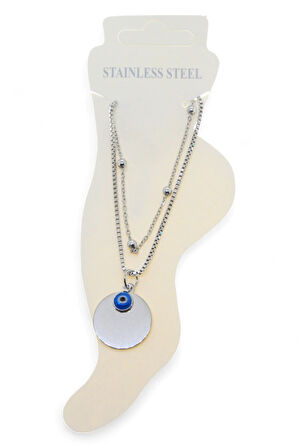 Gümüş Renk Top Asansör Büyük Pul Nazar Göz Çelik Halhal - 3479