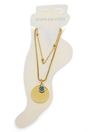 Altın Renk Top Asansör Büyük Pul Nazar Göz Çelik Halhal  - 3480