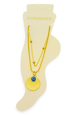 Altın Renk Top Asansör Büyük Pul Nazar Göz Çelik Halhal  - 3480