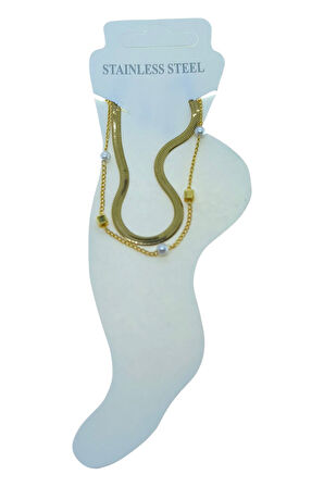 Altın Renk İtalyan Küp İnci Çelik Halhal - 3494