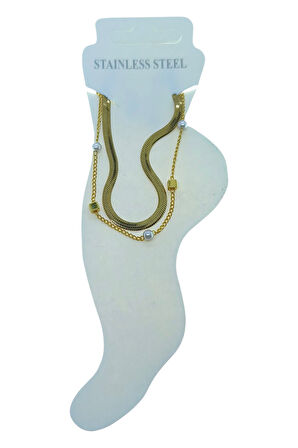 Altın Renk İtalyan Küp İnci Çelik Halhal - 3494