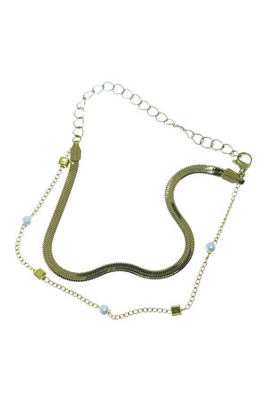 Altın Renk İtalyan Küp İnci Çelik Halhal - 3494