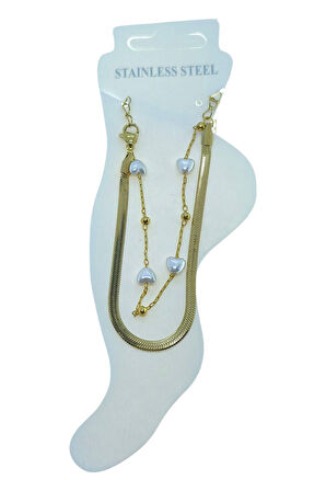 Altın Renk İtalyan Kalp Top Çelik Halhal - 3495