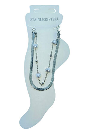 Gümüş Renk İtalyan Kalp Top Çelik Halhal - 3496