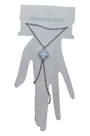 Gümüş Renk Van Clef Çift Yönlü Önü Beyaz Araksı Siyah Çelik Şahmeran - 3516