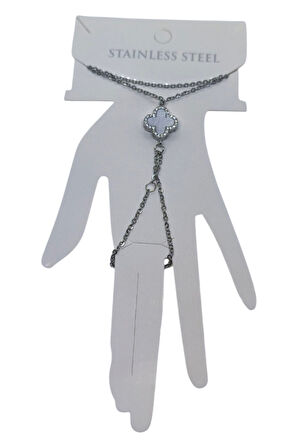 Gümüş Renk Van Clef Çift Yönlü Önü Beyaz Araksı Siyah Çelik Şahmeran - 3516