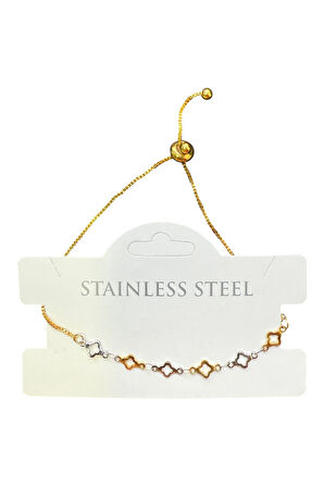 Altın Renk Sarı Beyaz Van Cleff Asansör Çelik Bileklik - 3582