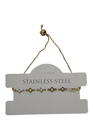 Altın Renk Sarı Beyaz Van Cleff Asansör Çelik Bileklik - 3582