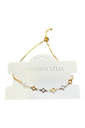 Altın Renk Sarı Beyaz Van Cleff Asansör Çelik Bileklik - 3582