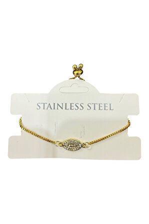 Altın Renk Mekik Model Beyaz Taş Asansör Çelik Bileklik - 3583