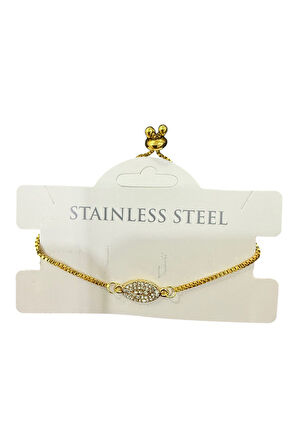 Altın Renk Mekik Model Beyaz Taş Asansör Çelik Bileklik - 3583