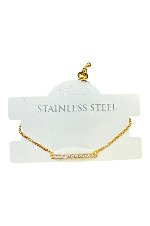 Altın Renk Çubuk Asansör Çelik Bileklik - 3588