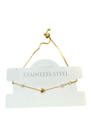 Altın Renk Yıldız İnci Asansör Çelik Bileklik - 3594