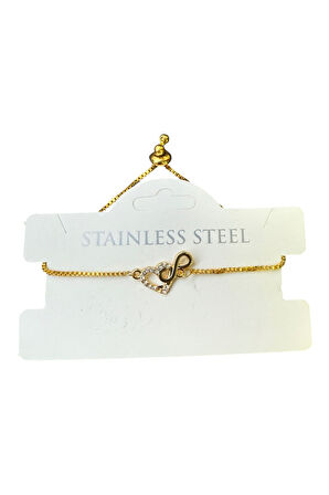 Altın Renk Kalp Sonsuzluk Asansör Çelik Bileklik - 3595