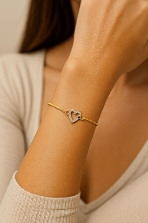 Altın Renk Kalp Asansör Çelik Bileklik - 3598