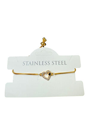 Altın Renk Kalp Asansör Çelik Bileklik - 3598