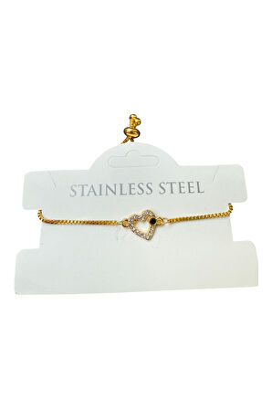 Altın Renk Kalp Asansör Çelik Bileklik - 3598