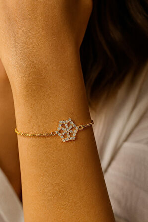 Altın Renk Kar Tanesi Asansör Çelik Bileklik - 3599