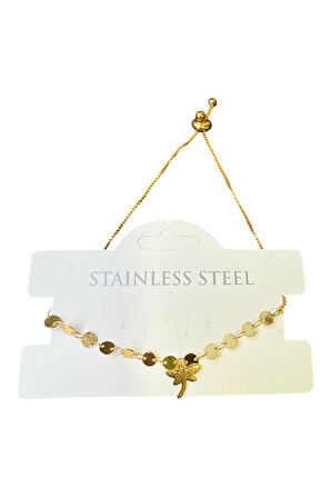 Altın Renk Pul Zincir Yusufcuk Asansör Çelik Bileklik - 3601