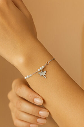 Gümüş Renk 3 İnci Zincir Yusufcuk Asansör Çelik Bileklik - 3606