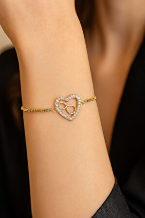 Altın Renk Kalp Sonsuzluk Asansör Çelik Bileklik - 3609