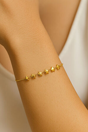 Altın Renk Sıralı Yıldız Asansör Çelik Bileklik - 3611