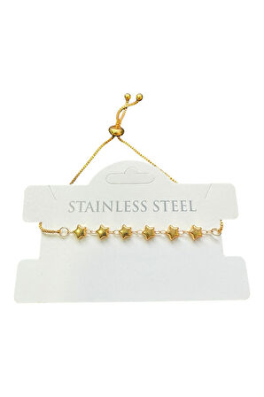 Altın Renk Sıralı Yıldız Asansör Çelik Bileklik - 3611