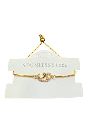 Altın Renk Çift Vav Asansör Çelik Bileklik - 3613