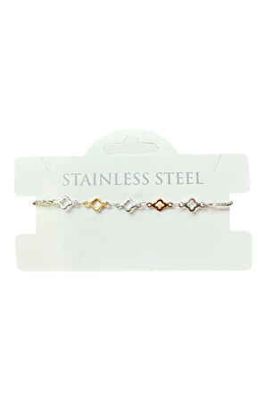 Gümüş Renk Van Cleef Zincir Sarı Beyaz Asansör Çelik Bileklik - 3622