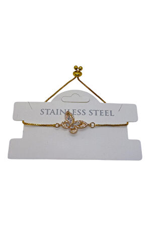 Altın Renk Kelebek Asansör Çelik Bileklik - 3632