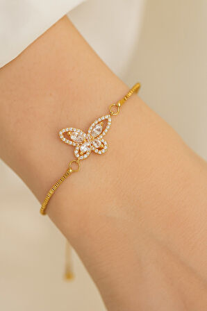 Altın Renk Kelebek Asansör Çelik Bileklik - 3632