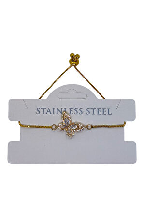 Altın Renk Kelebek Asansör Çelik Bileklik - 3632