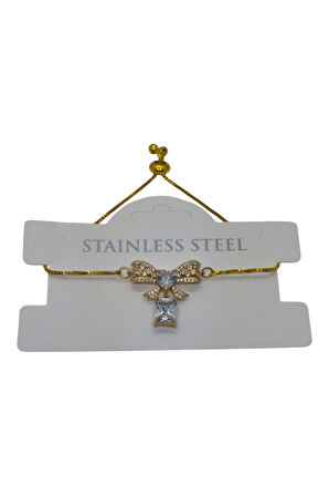 Altın Renk Sallantılı Fiyonk Asansör Çelik Bileklik - 3633